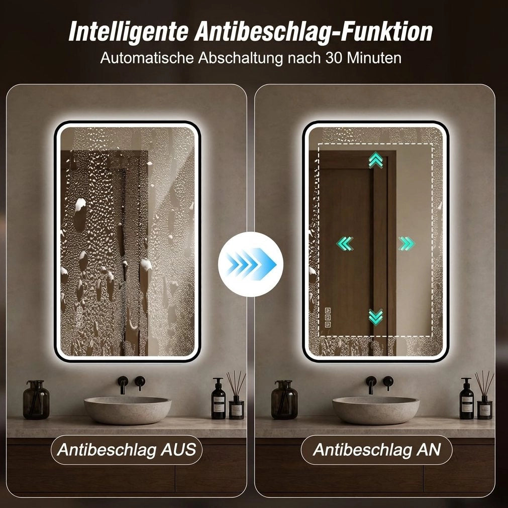 Specchio bagno LED nero con antiappannamento e luce regolabile