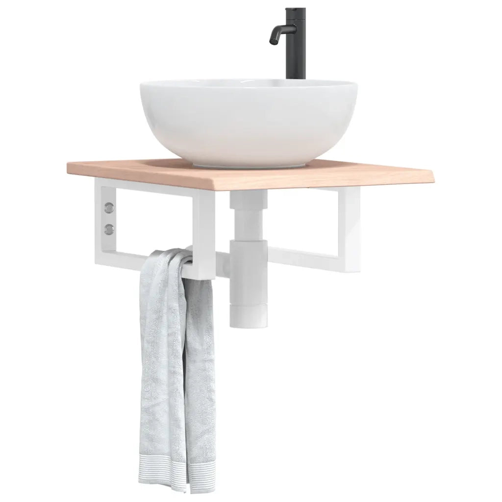 Ripiano a Parete per Lavabo in Acciaio e Massello di Rovere 3302532