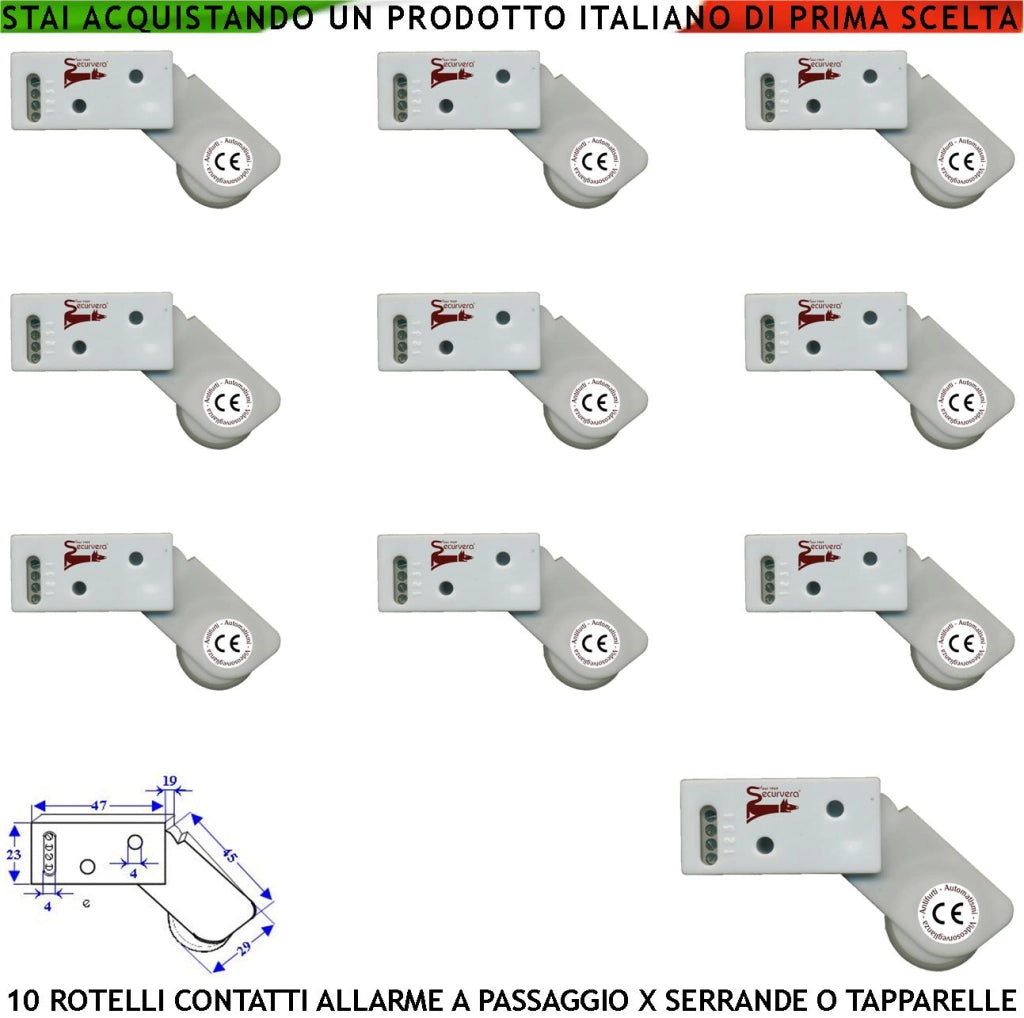 Sensore Antifurto Tapparella 10 Rotello Protegge la Serranda dal Sollevamento la Rotella Antiusura Spinta da Molla con Gammes Muove lo Switch che Genera Impulsi Veloci 50 mS Necessita di Conta Impulsi