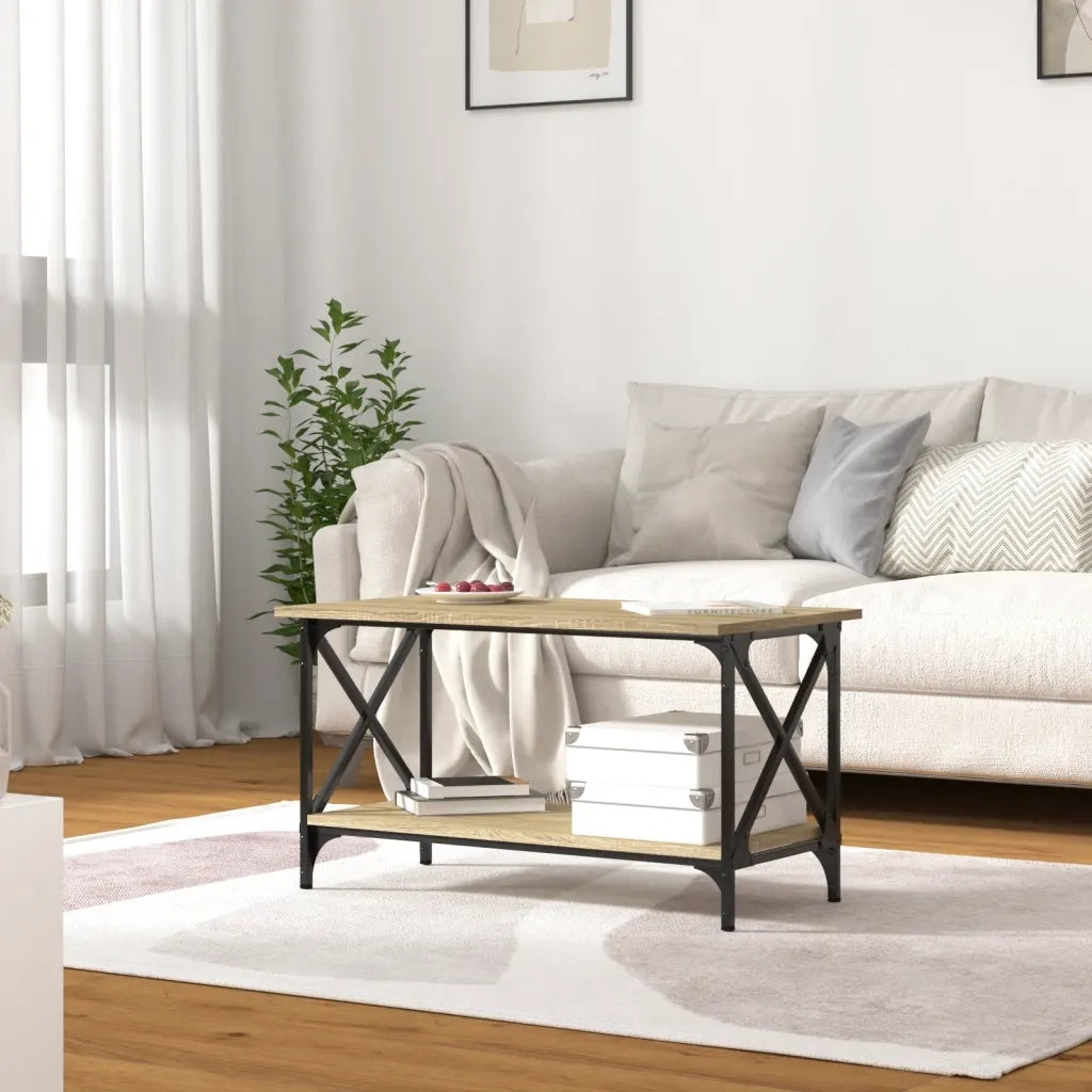 Tavolino Rovere Sonoma 80x45x45 cm in Legno Multistrato e Ferro 823323