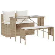 Set da Pranzo da Giardino 3 pz | Set Salotto da Giardino con Cuscini Beige in Polyrattan