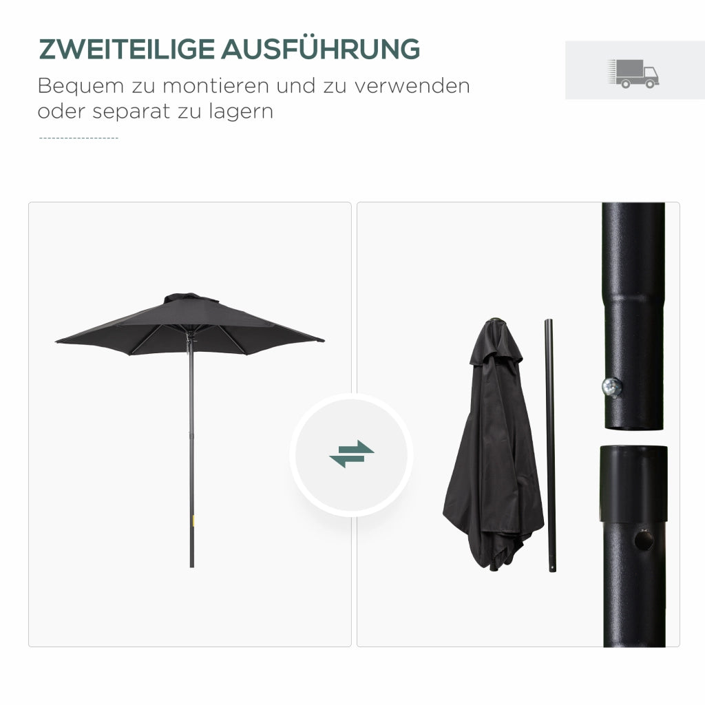 Parasole esagonale girevole pieghevole diametro 196 cm stabile da mercato protezione solare per balcone giardino e spiaggia colore nero