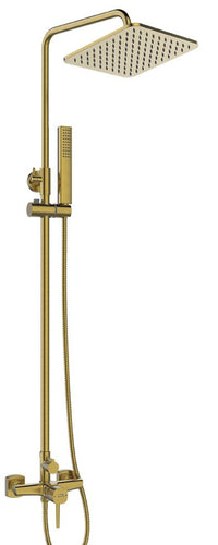 Colonna doccia oro spazzolato | Soffione a pioggia quadrato, doccetta portatile, sistema anticalcare e flessibile antito