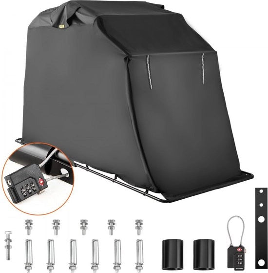 Cappotto motociclistico impermeabile, nero, dimensioni 270x105x160 cm, cappotto scooter impermeabile, realizzato in 600D Oxford tessuto abrasione resistente con staffa in acciaio duraturo, tasca per il peso e chiusura a codice per l'uso all'aperto