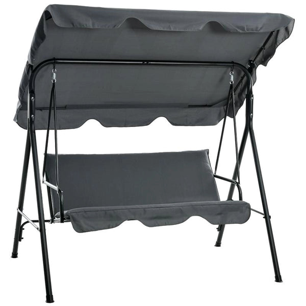 DONDOLO 3 POSTI CON TETTUCCIO REGOLABILE E CUSCINI, IN ACCIAIO E POLIESTERE, 172X110X153 CM, GRIGIO