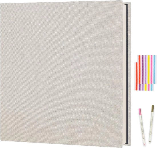 Album Foto Selfadesivo - Inseribile e Personalizzabile - 40 Fogli - Beige - Lino - 27 x 28 cm
