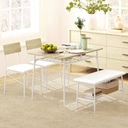 Tavolo da pranzo per 4 persone con 2 sedie e panca, ripiani contenitore, per cucina e sala da pranzo, rovere