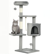 Albero tiragraffi per gatti con piattaforme, tana e corda ¨C zephmum ¨C 40x40x114 cm grigio