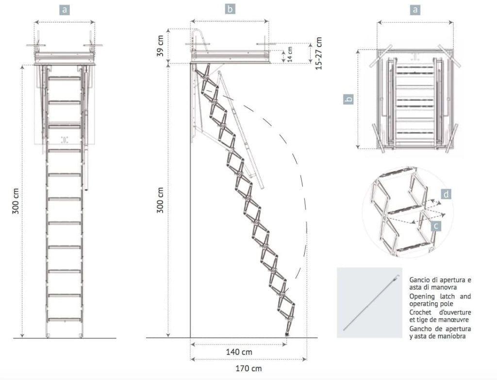 SCALA RETRATTILE A PANTOGRAFO PER SOFFITTA 45X90 H300 IN ACCIAIO SCARI PANTO
