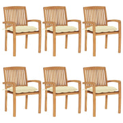 Sedie da Giardino Impilabili con Cuscini 6 pz Massello di Teak