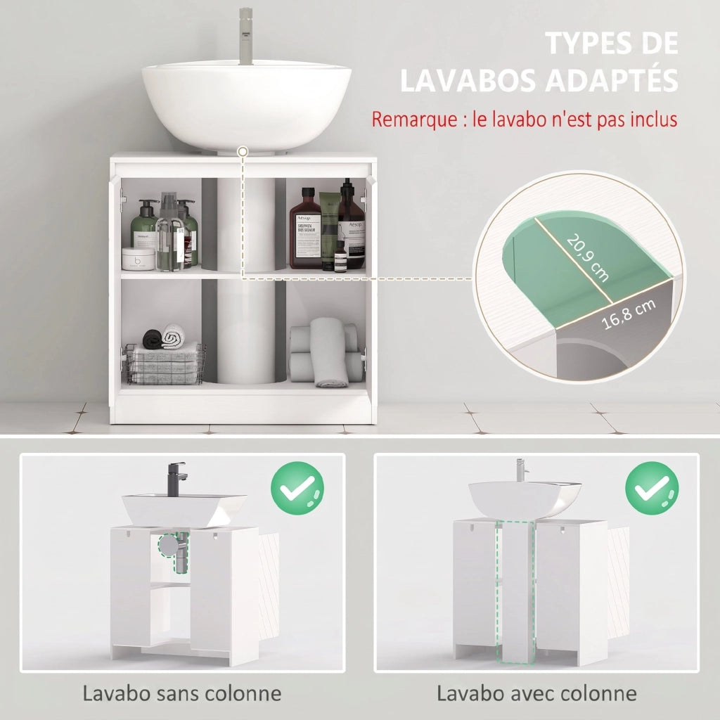 Mobile sottolavabo bagno con 2 ante e ripiano, 60x30x60 cm, bianco
