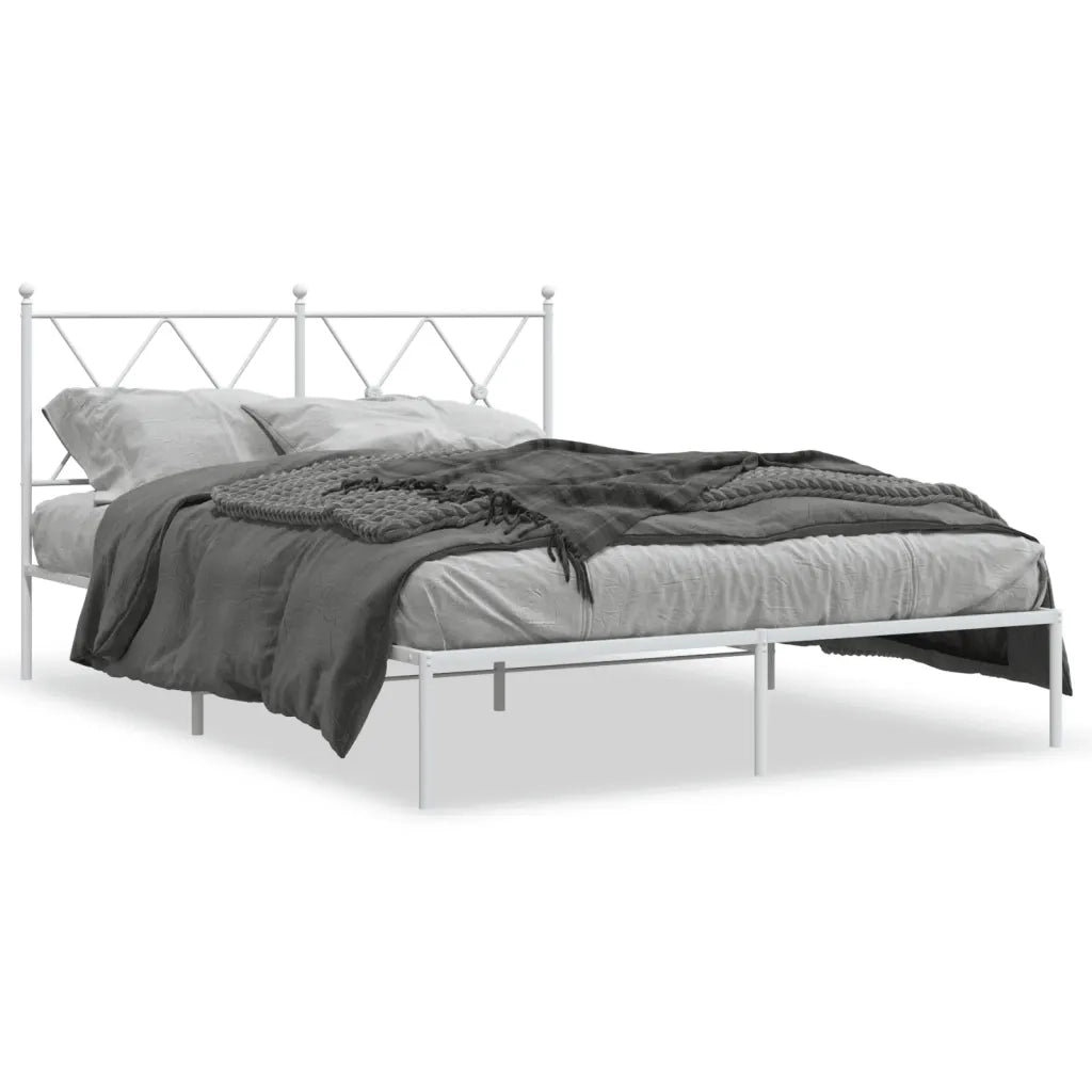 Letto matrimoniale | Letto per adulti | Giroletto con Testiera Metallo Bianco 135x190 cm