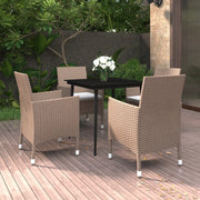 Set da Pranzo per Giardino 5 pz con Cuscini Polyrattan e Vetro cod mxl 35823