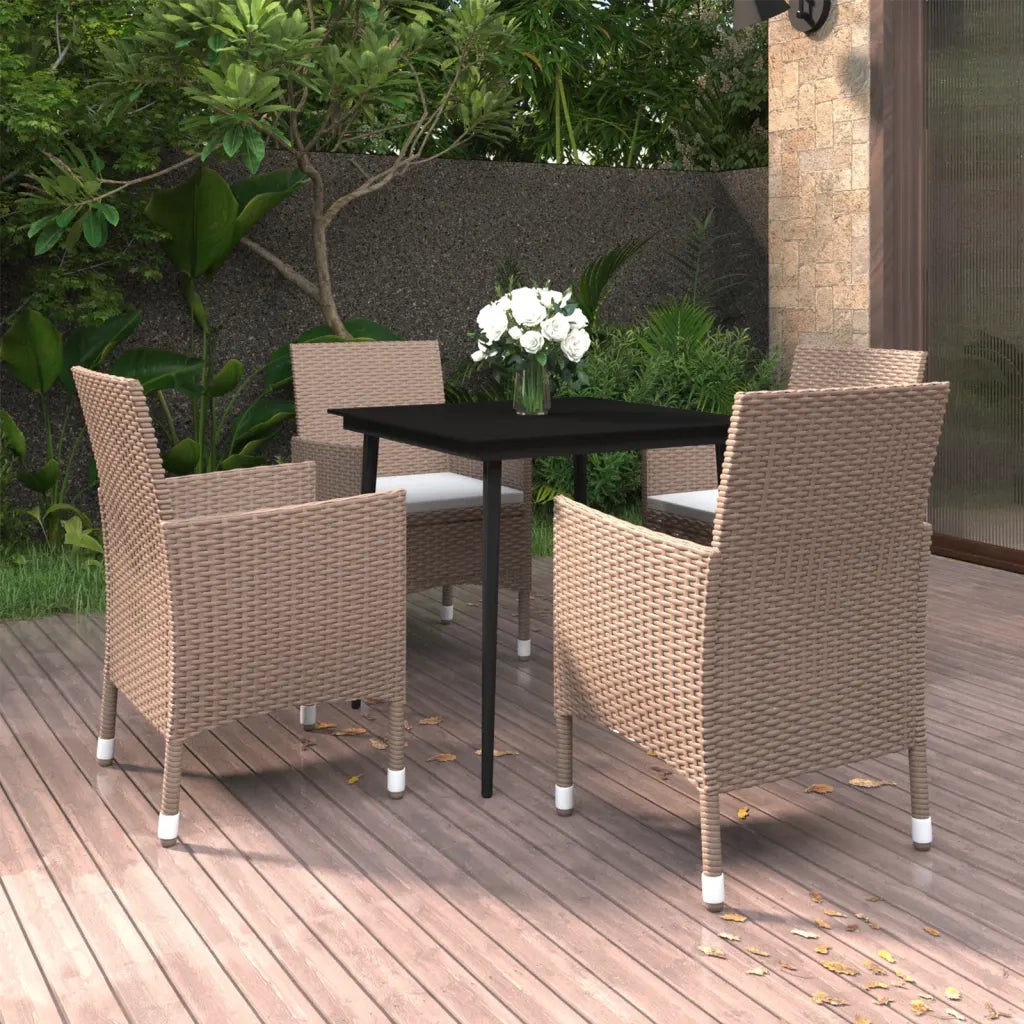 Set da Pranzo per Giardino 5 pz con Cuscini Polyrattan e Vetro cod mxl 35823
