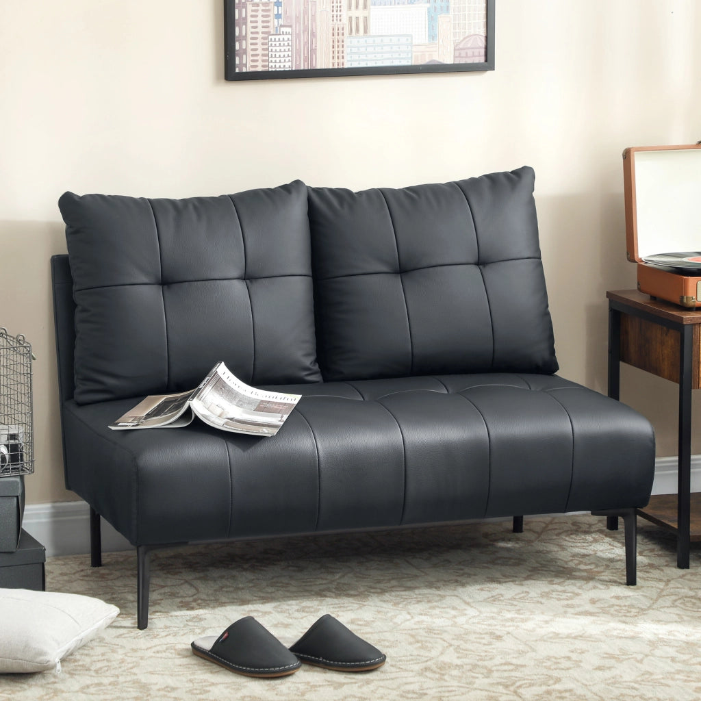 Divano 2 Posti in Similpelle Trapuntato Senza Braccioli ¨C Zephmum ¨C Nero 115x73x83