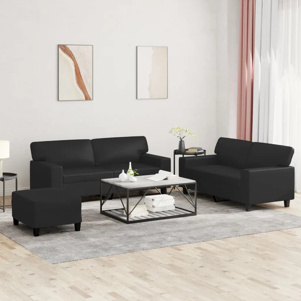 Set di Divani 3 pz Nero in Similpelle 3201919