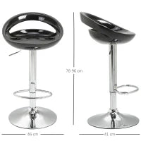 Set 2 Sgabelli da Bar Alti, Sgabelli Girevoli a 360°, con Schienale e Poggiapiedi, Altezza Regolabile, Base in Acciaio, per Sala da Pranzo e Cucina, 46x41x76-96cm, Nero