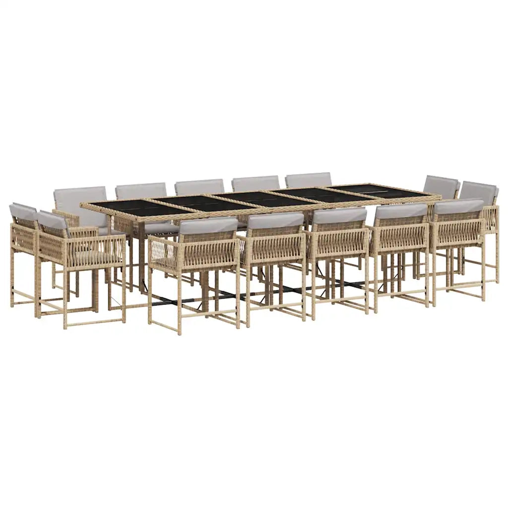 Set Pranzo da Giardino 15 pz con Cuscini Beige Misto Polyrattan 3211596