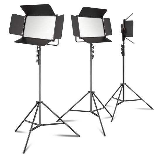 3x LED Niova 150-F Pro luce d'area incl. treppiede per lampada, luce d'area da 150 W con bicolore, luminosità della luce da studio dimmerabile, luce video con radiocomando