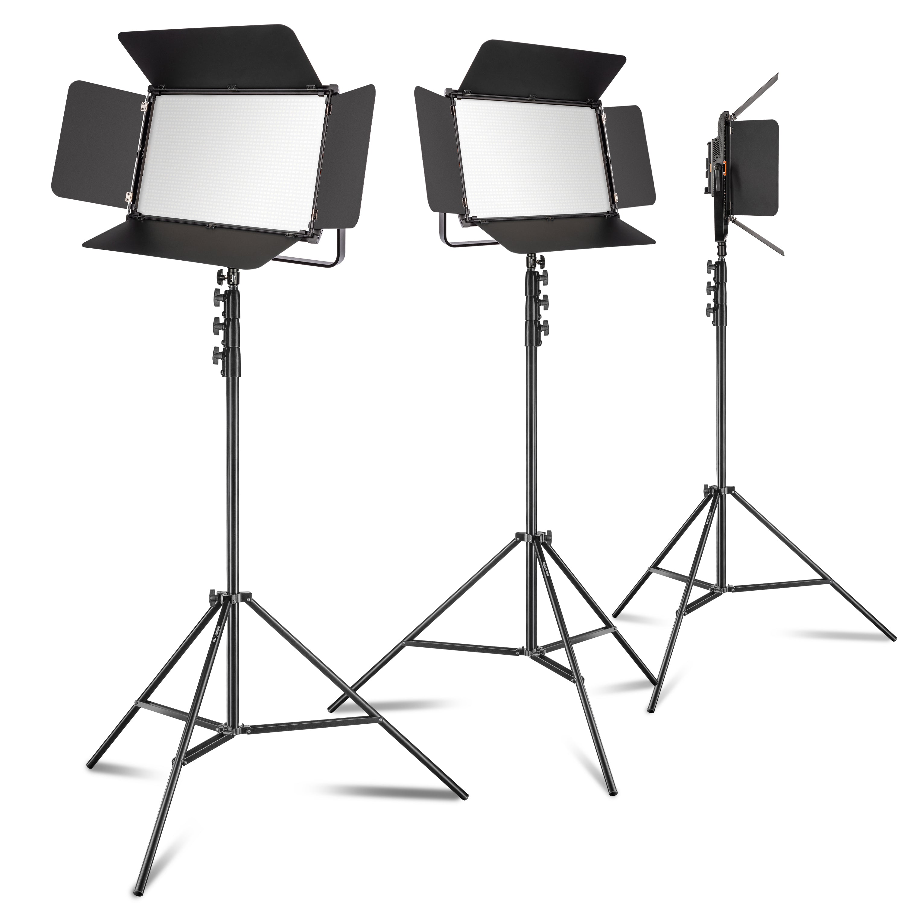 3x LED Niova 150-F Pro luce d'area incl. treppiede per lampada, luce d'area da 150 W con bicolore, luminosità della luce da studio dimmerabile, luce video con radiocomando