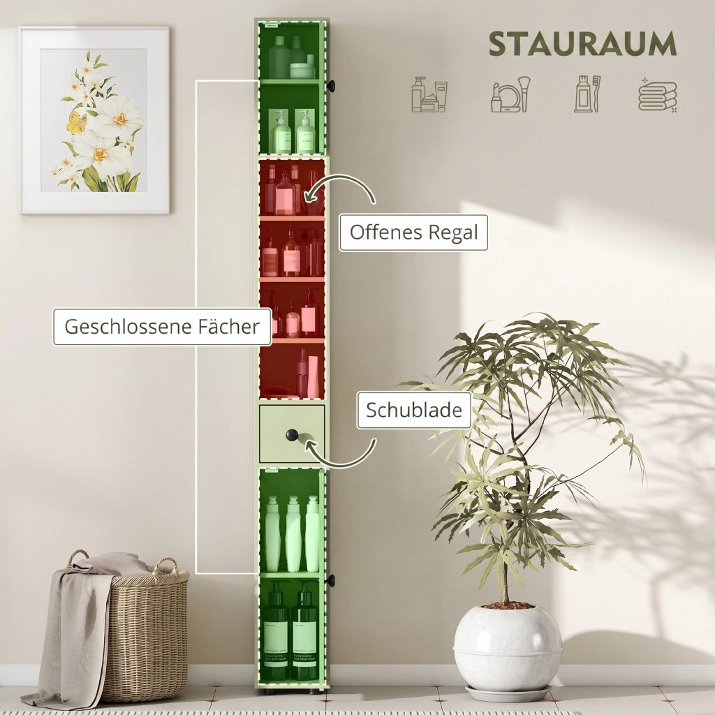 Mobile bagno colonna salvaspazio ¨C Xylo ¨C verde con cassetto e 4 ripiani 20x20x180 cm
