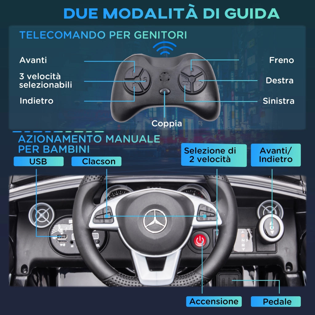 Automobile Telecomandata Mercedes SLC 300 per Bambini ¨C zephmum ¨C Nero PP e Metallo 107x62.5x44 cm