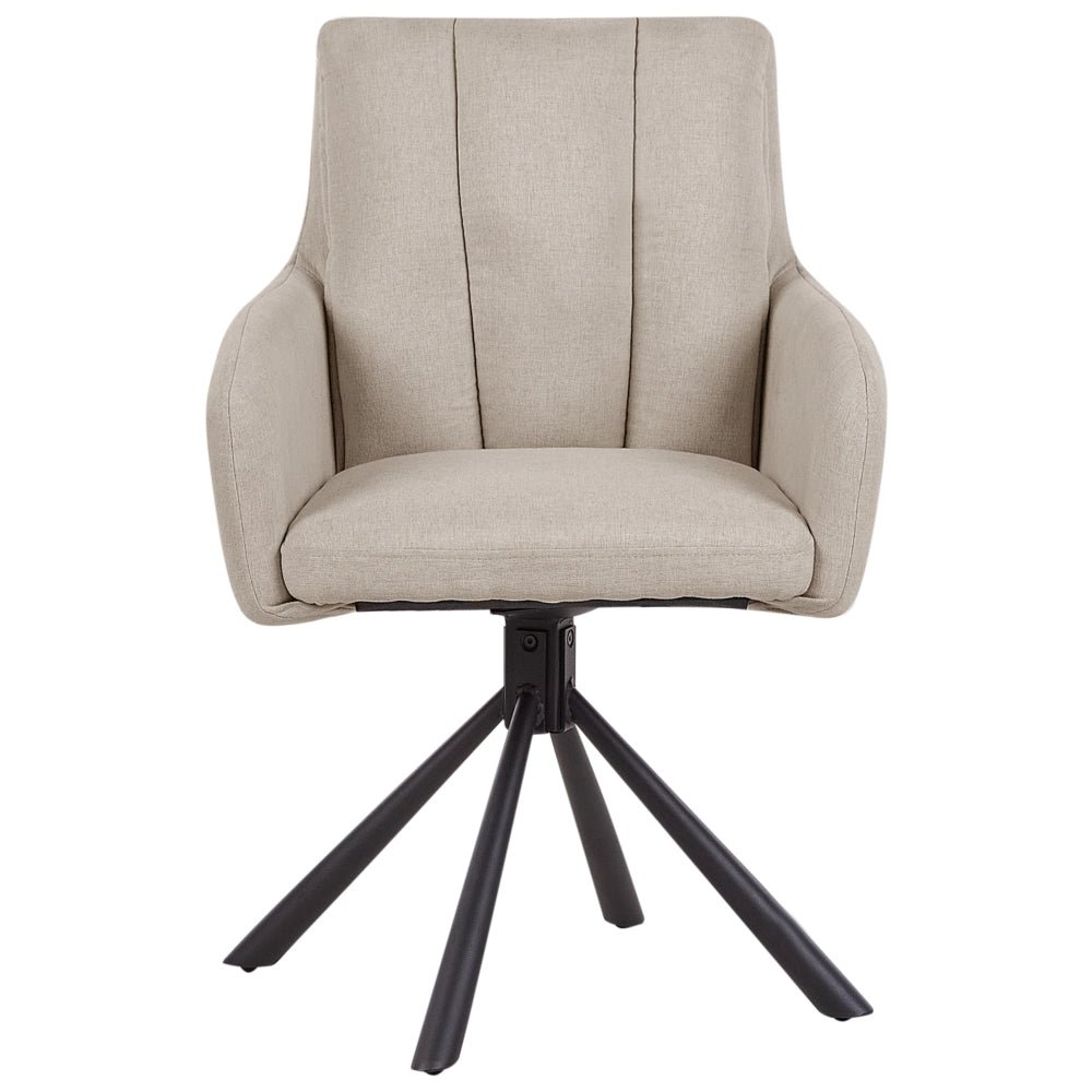 Set di 2 sedie girevoli da pranzo in tessuto Taupe con braccioli Schienale trapuntato Gambe in metallo nero Retro