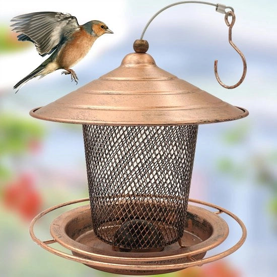 Case per alimentazione degli uccelli appeso - Materiale in acciaio resistente - Rete metallica - Coperchio facile da aprire - Ventilazione - Adatto per uccelli selvatici - Accessori per uccelli