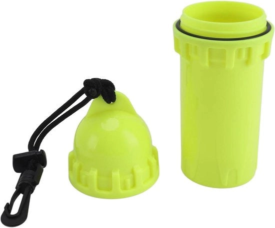 Scatola di stoccaggio cilindrica acqua-tetra resistente per immersioni e snorkeling - gialla con clip - protegge i tuoi oggetti dall'acqua - utile per l'uso sottomarino.