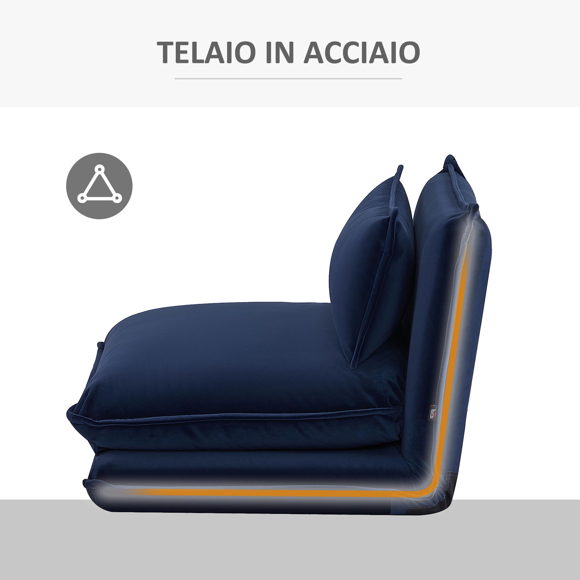 Poltrona da Pavimento 82x76x59 cm in Tessuto Effetto Velluto Blu Scuro