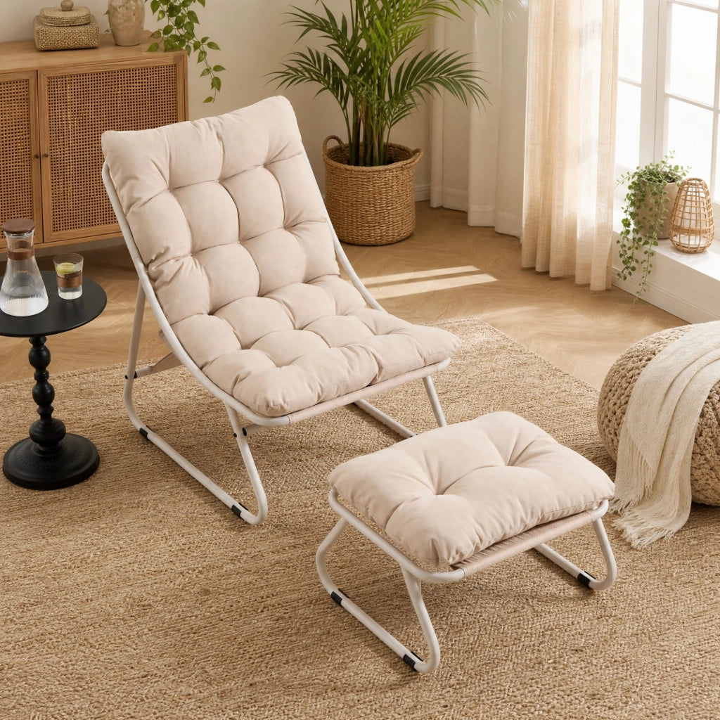 SEDIA lounge con pouf 65x78x86 cm beige in acciaio