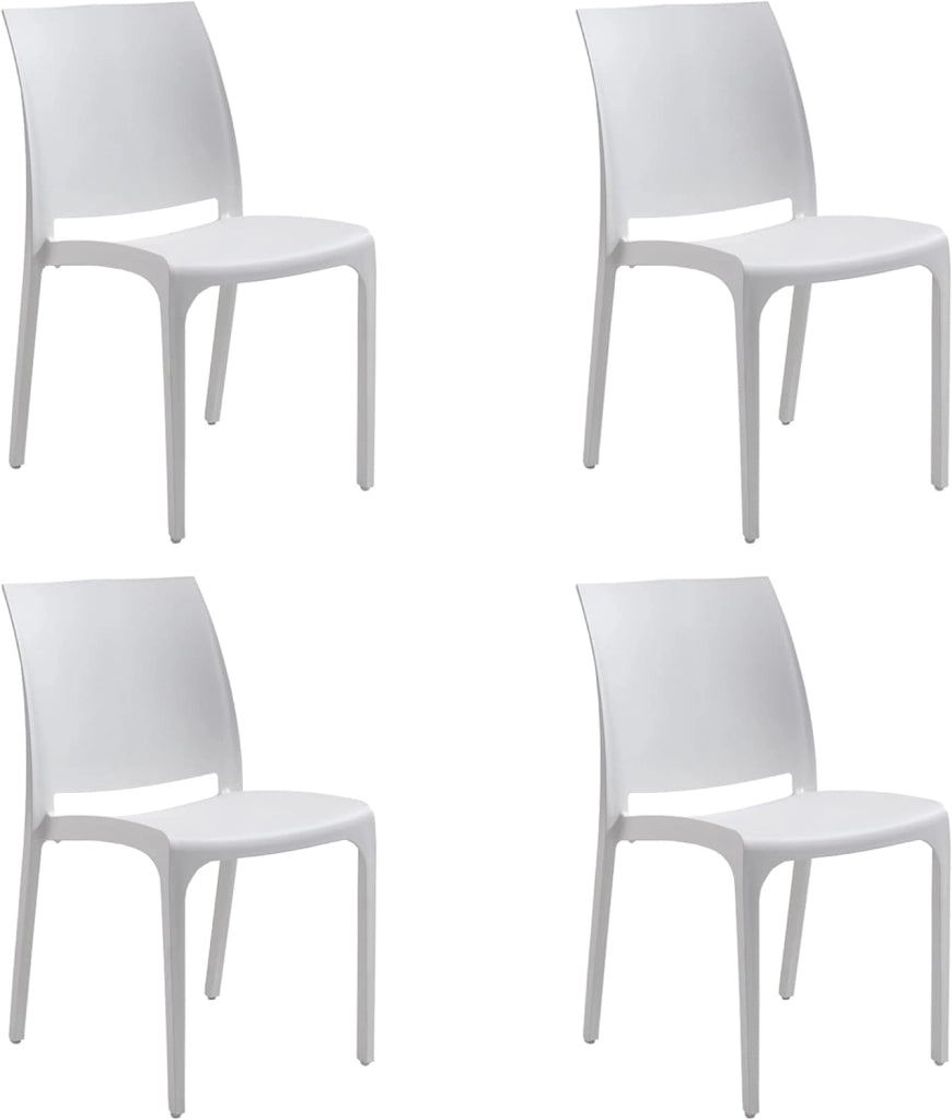 Set 4 Sedie da Giardino 46x54xH80 cm in Polipropilene e Fibra di Vetro Sofia Bianca