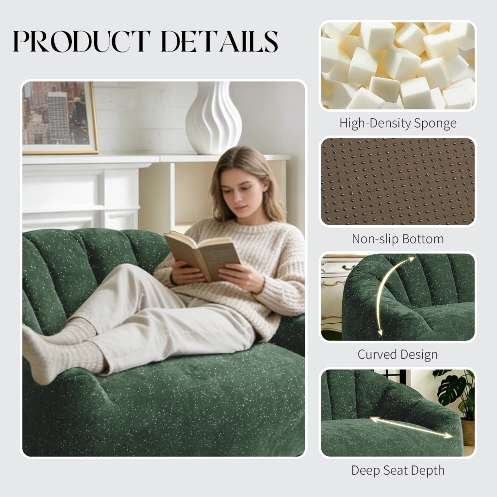 Fauteuil pouf ergonomico in flanella con seduta ampia e design a zampa d'orso per soggiorno camera e lounge verde
