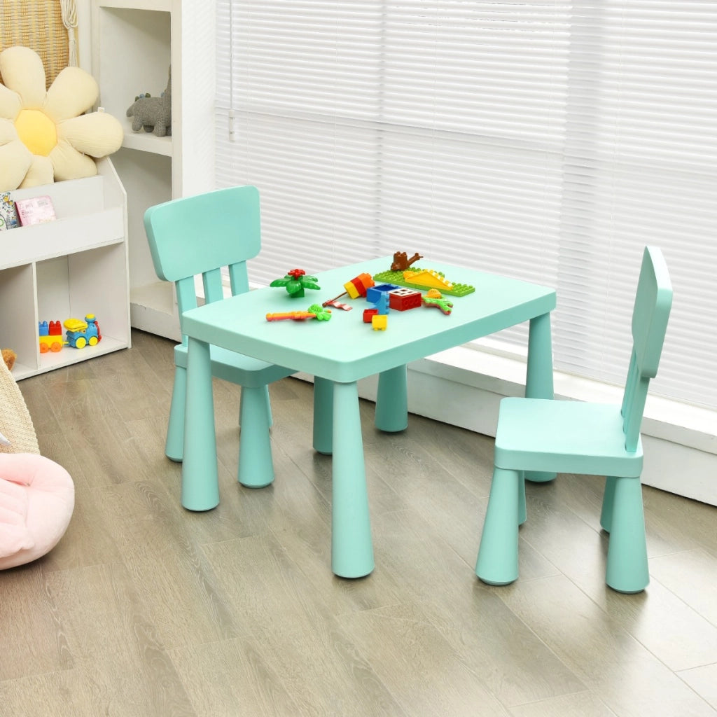 Set con tavolo e 2 sedie per bambini, Set con tavolo e 2 sedie per mangiare disegnare scrivere e fare lavoretti Verde-Tavoli e sedie