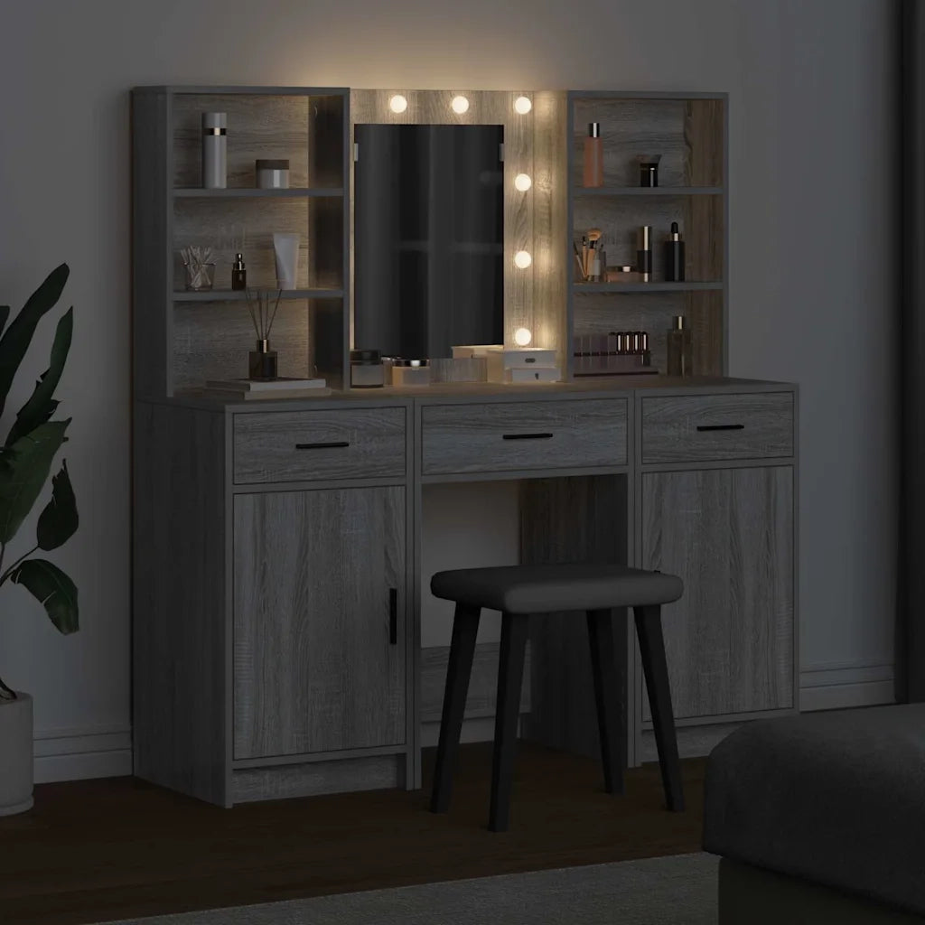 Set da tavolo da trucco con LED con porta 3 pcs Grigio Sonoma 3334295