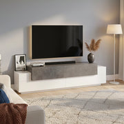 Mobile da soggiorno Porta Arold, Made in Italy, Supporto per Arold da salotto a 3 ante e ripiani, cm 200x45h52, Bianco lucido e Grigio Cenere