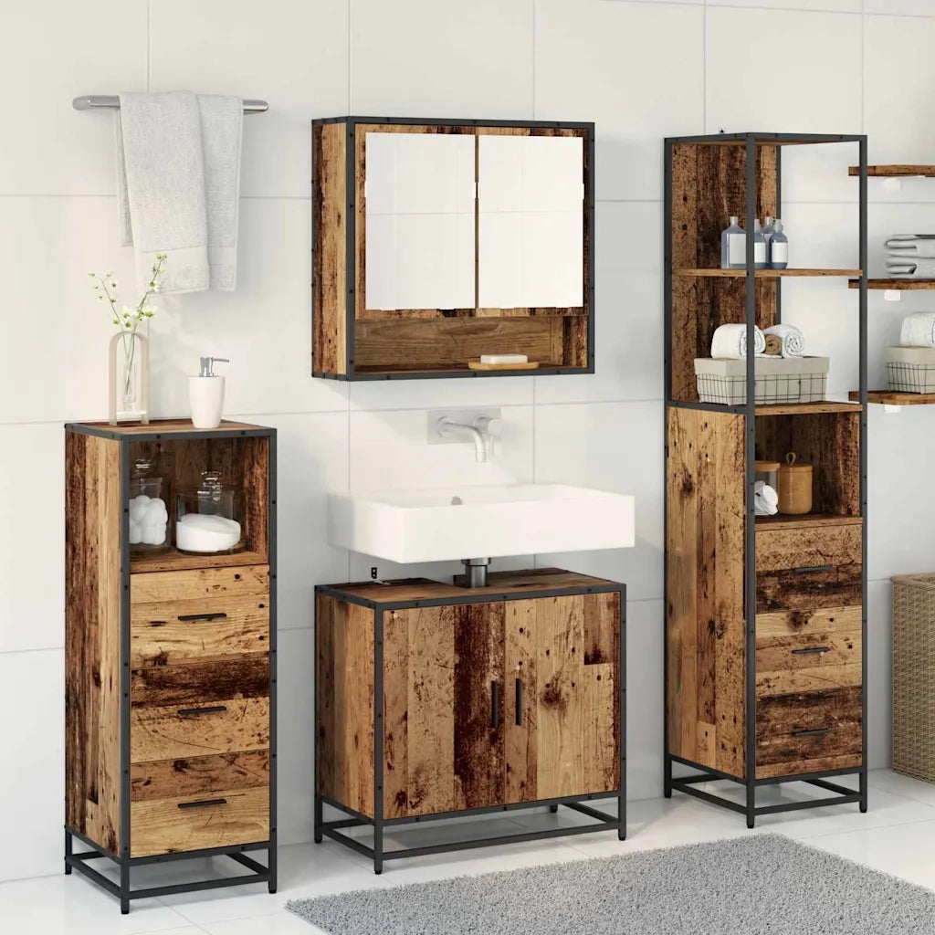 Set di mobili per il bagno con cassetto 4 pcs Legno vecchio 3402509