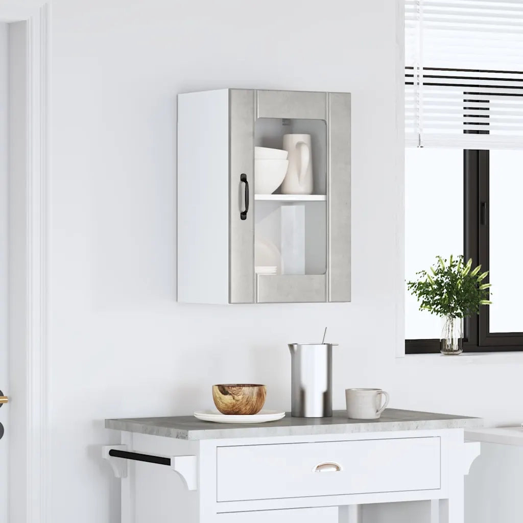 Pensile da Cucina con Porta in Vetro Lucca Grigio Cemento 853771