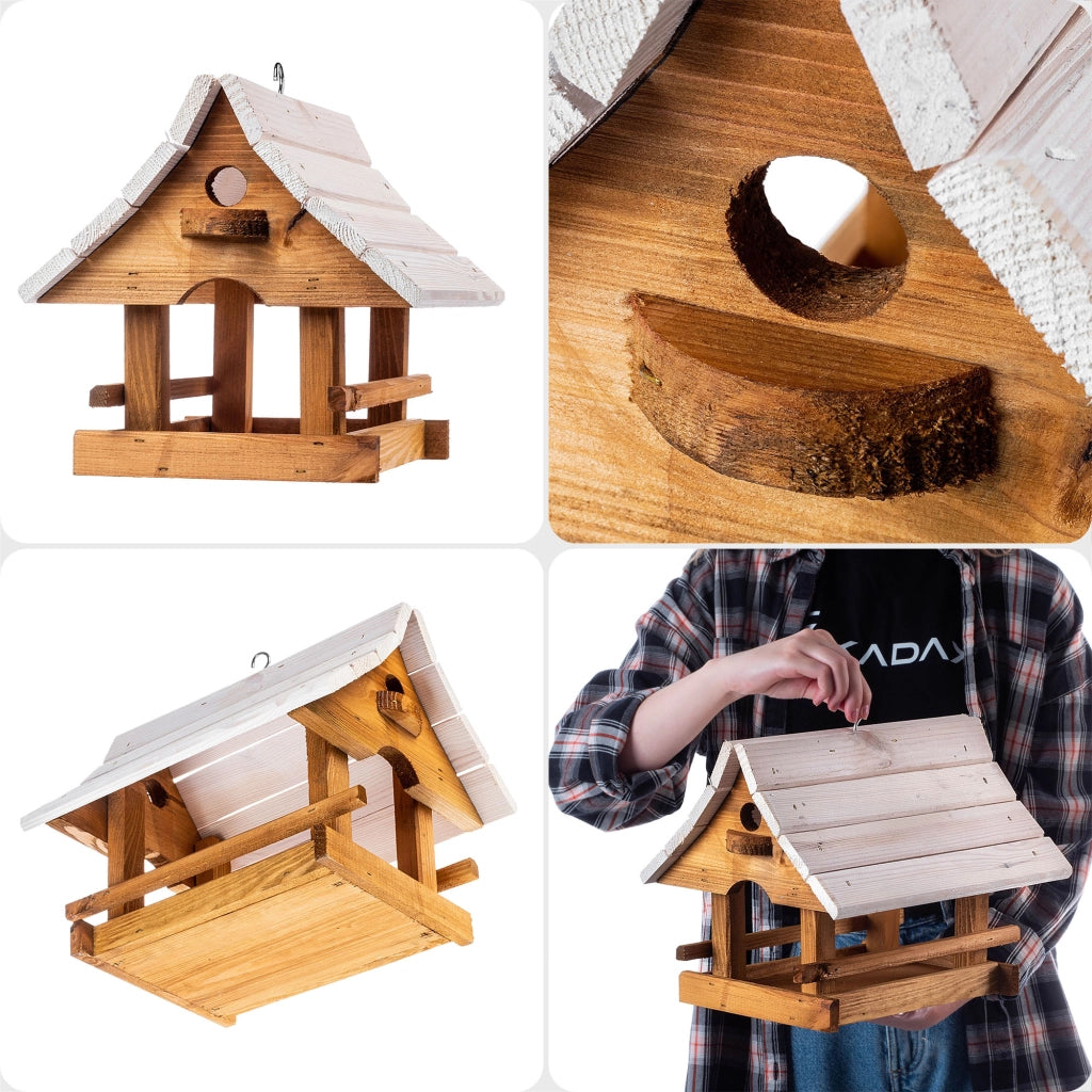 KADAX Grande mangiatoia per uccelli in legno da appendere, decorazione da giardino.