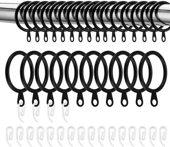 Set di anelli per tende in metallo nero - 100 pezzi - 33 mm - Ideale per finestre e docce - Fermo in acciaio duratoio - Adatto per ogni tipo di tenda