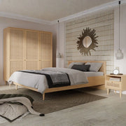 Letto matrimoniale Livia con testiera effetto rattan colore rovere