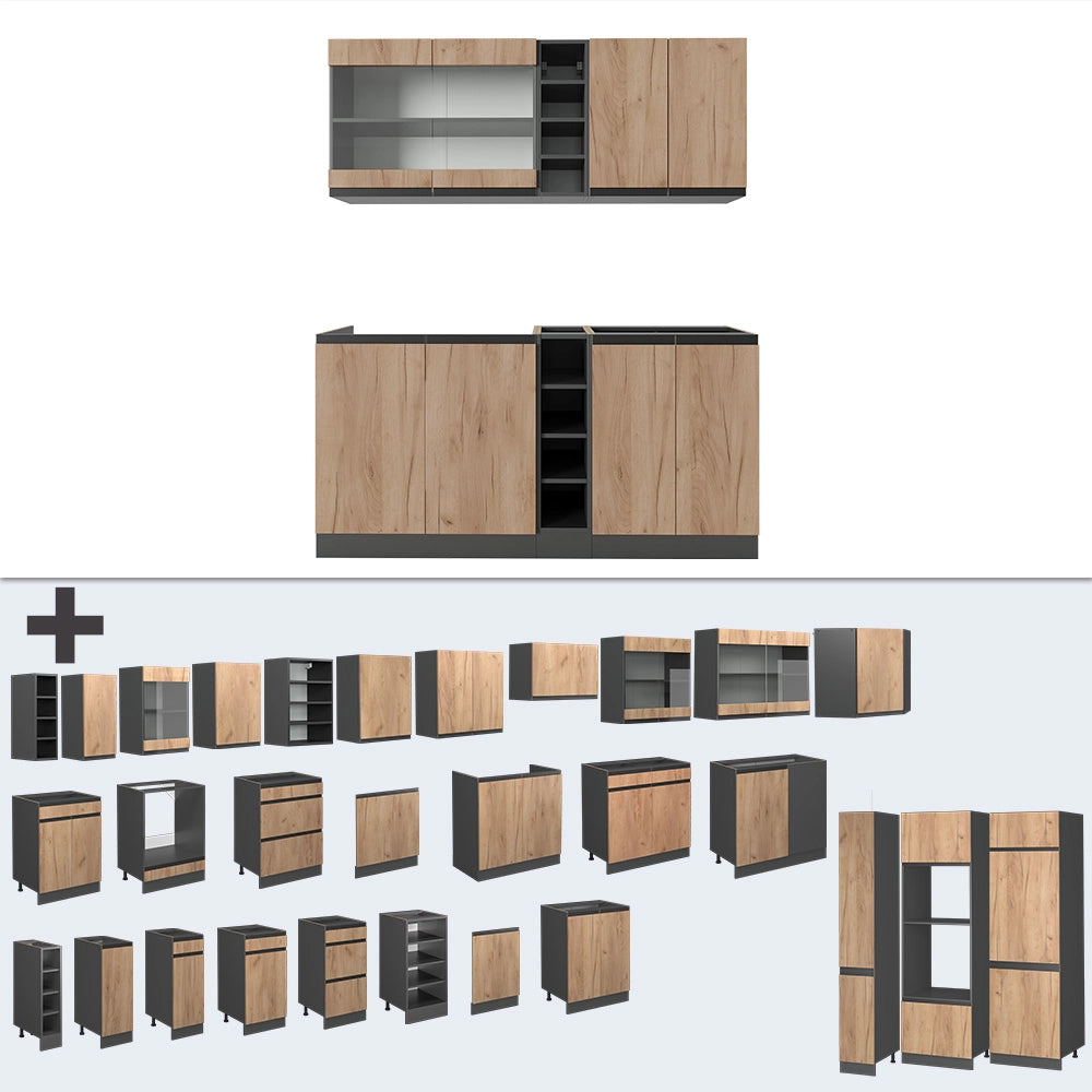 Vicco Cucina completa Quercia dorata/antracite 160 cm Forma a J