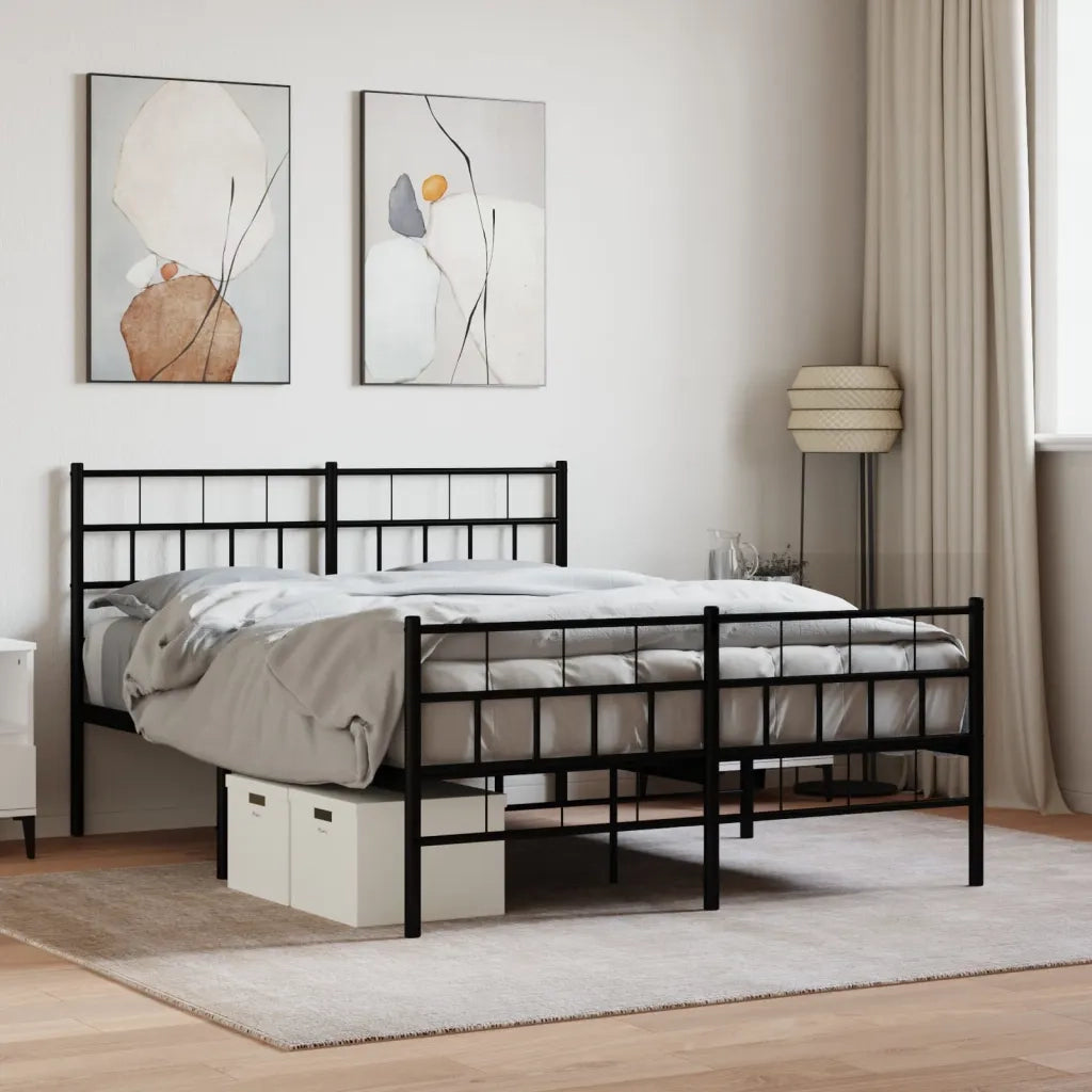 Letto matrimoniale | Letto per adulti | Giroletto con Testiera e Pediera Metallo Nero 140x190 cm
