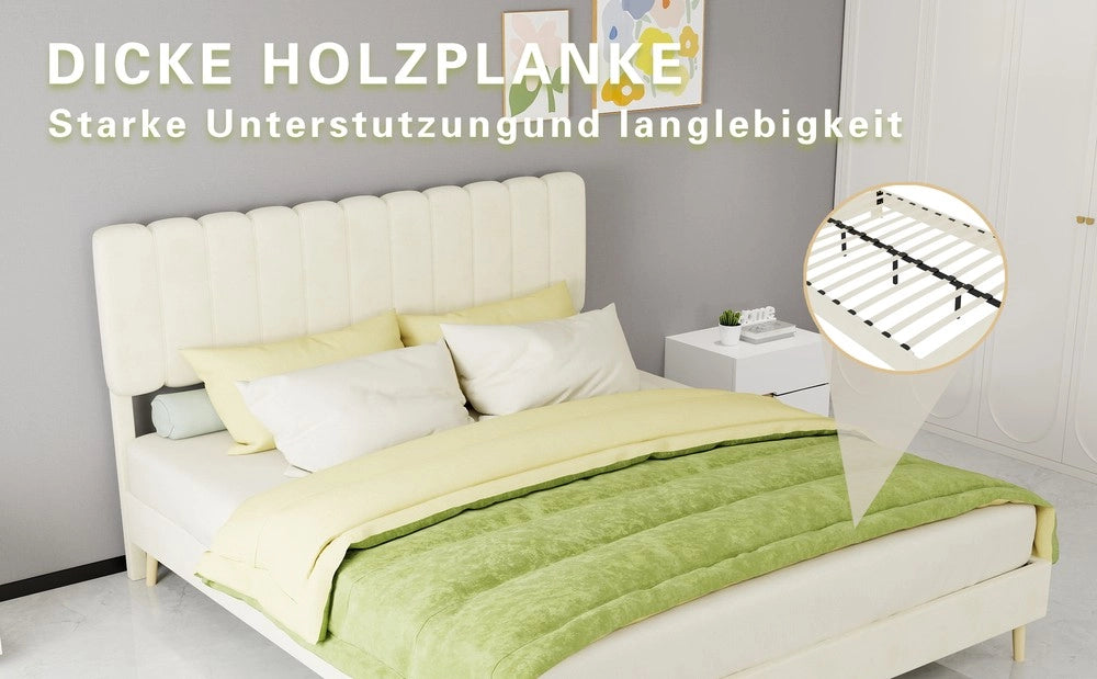 Letto Imbottito con Testiera Morbida ¨C MINIMAL ¨C Beige, 160x200, con Materasso