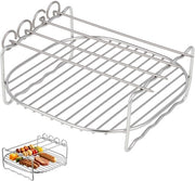 Accessori per Airfryer, griglia in acciaio inossidabile a doppia lastra con spiedi, 18 x 7 cm, quadrata, per forno a vento e padella a fiamma rapida