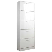 Scarpiera 5 Ante in Legno 59x22x169cm, Ripiani Doppia Profondità, Colore Bianco Lucido