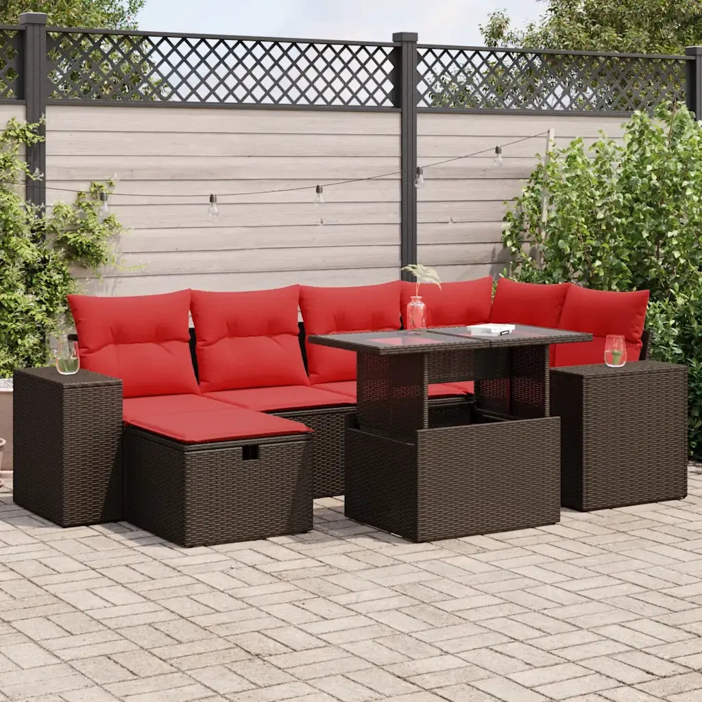 Set Divani da Giardino con Cuscini 7pz Nero Polyrattan Acacia 3327944
