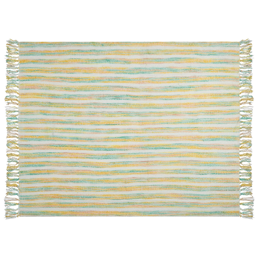 Coperta in acrilico giallo verde menta beige 130 x 170 cm motivo a strisce nappe soggiorno boho