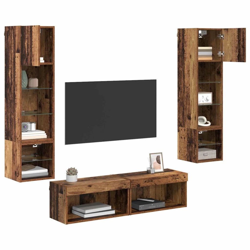 Unità TV da Parete 6 pcs Legno vecchio Legno multistrato