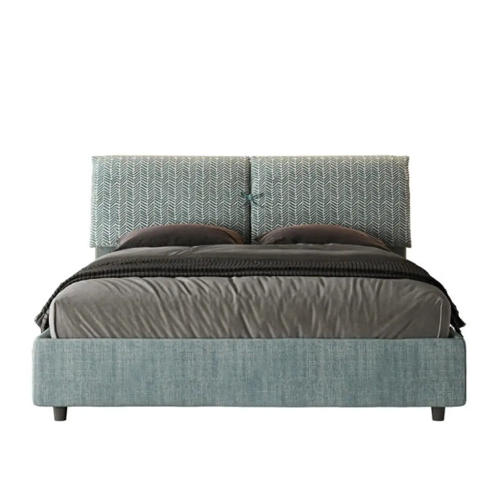 Letto matrimoniale contenitore imbottito 160x190 tessuto Aragona 7 azzurro Mados